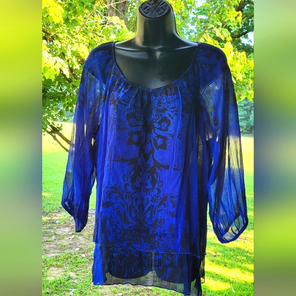 Cato royal blue/black sheer top with lining size med - Picture 1 of 5